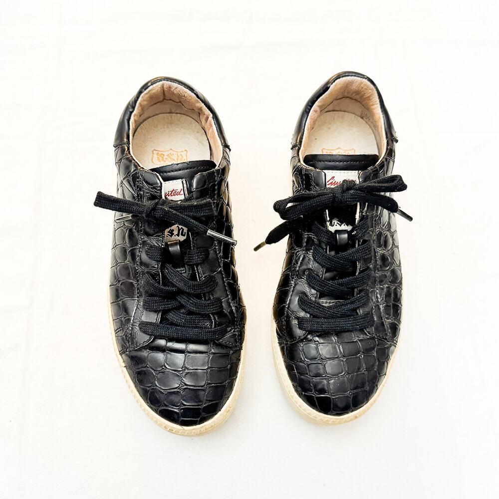 ASH Black Crocodile Embossed Leather Platform Sneakers Size 38